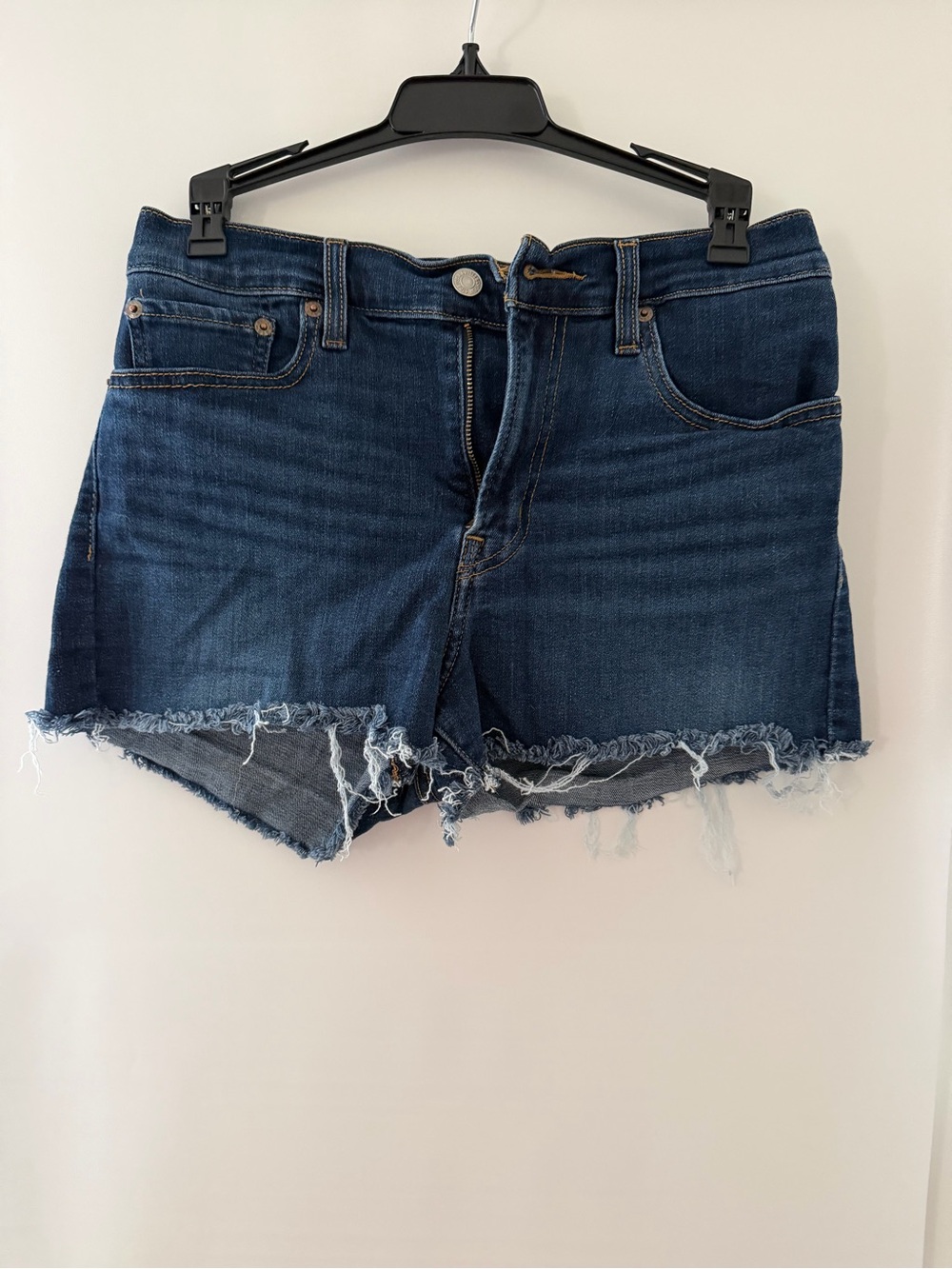 Levi's Dark Blue Frayed Hem Denim Shorts